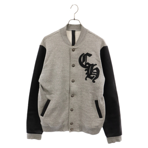 CHROME HEARTS クロムハーツ JKT GRP NOT BOMBER LETTERMAN JACKE CHワッペンレザー切り替え レターマンジャケット ブラック/グレー