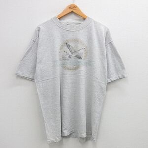 XL/古着 半袖 ビンテージ Tシャツ メンズ 90s エディーバウアー 鳥 クルーネック 薄グレー他 霜降り 24aug07 中古