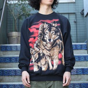 USA VINTAGE WOLFS DESIGN OVER SWEAT SHIRT/アメリカ古着オオカミデザインオーバースウェット