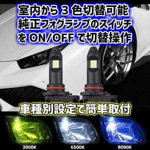 車種別 室内から3色切替 LED フォグランプ【 ランドクルーザー70 GRJ76K H26.08～H27.07 HB4 】イエロー/ホワイト/ブルー