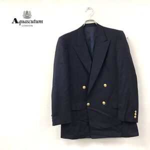 1I2688-D-S◆old◆ Aquascutum アクアスキュータム 紺ブレザー テーラードジャケット ダブル 金ボタン ◆sizeA-6 ネイビー ウール 古着