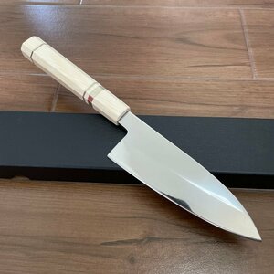 【鏡面仕上げ】VG10号本焼出刃包丁180mm 人工象白八角柄 刃渡り180mm 刃厚5mm H16800