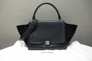 CELINE セリーヌ トラペーズ ミディアム カーフ スウェード バッグ ブラック ハンドバッグ 中古 ランクAB BRB・バッグ・財布