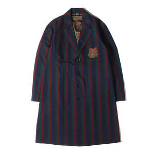 GUCCI グッチ コート サイズ:48 ロゴ エンブレム 刺繍 ウェブストライプ ウール 4B チェスター コート (Wool Striped Coat With Crest)