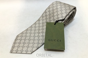 経堂) グッチ GUCCI イタリア製 GG 柄 シルク ネクタイ 未使用品 ホワイトシルバー系