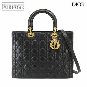 新品同様 クリスチャン ディオール Christian Dior レディディオール ラージ 2way ハンド ショルダー バッグ レザー ブラック 90215652