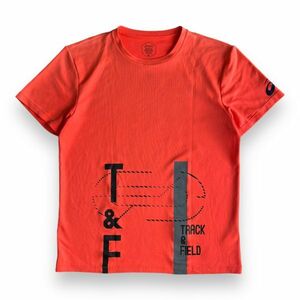 asics アシックス 半袖 プリント メッシュ Tシャツ ポリエステル T&F 陸上競技 スポーツウェア ランニング ジョギング XL オレンジ系