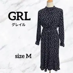 GRL  グレイル　総柄ロングシフォンワンピース【M】スタンドカラー　フレア