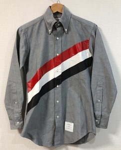 美品 17SS トムブラウン DIAGONAL STRIPE ラバープリント ダイアゴナル ストライプ オックスフォード BD シャツ サイズ00 THOM BROWNE