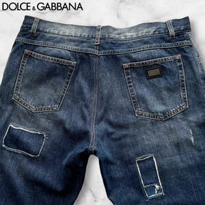 美品/3L相当◎ドルチェ&ガッバーナ デニム ジーンズ DOLCE&GABBANA COMFORT ロゴプレート ダメージ加工 パッチワーク ジーパン パンツ 58