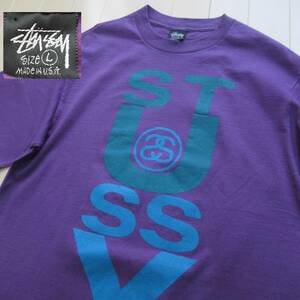 ★即決送込★L 80s USA製 STUSSY ist old oldstussy オールド ステューシー s m xl 90s T shirt Tee 紫 crown 半袖 Tシャツ 黒タグ