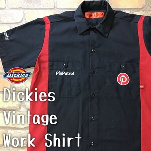 ★USA直輸入★正規品★企業物★【Dickies ディッキーズ】刺繍 半袖 セキュリティーシャツ[海外規格 S]赤 黒 アメカジ ストリート K2-938