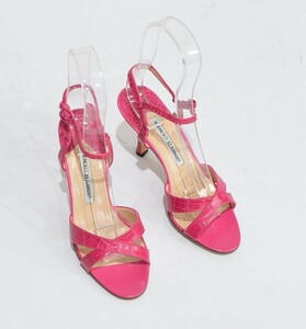 MANOLO BLAHNIK マノロブラニク クロコダイル レザー ストラップ サンダル 35 ピンク Y-327174