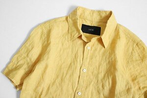 AKM ◆Normandy linen S/S plain shirts リネン100% シャツ イエロー M 半袖 エイケイエム ◆ZX1