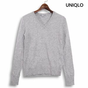 UNIQLO ユニクロ 秋冬 高級 カシミヤ100%♪ Vネック ニット セーター Sz.S　レディース グレー　K4T01392_9#K