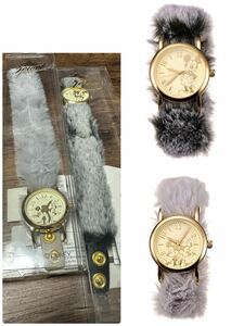 新品ディズニー購入【ミッキーマウス】 フェイクファー腕時計　ブレスレットウォッチ　定価4400円　エコファーブレスレット