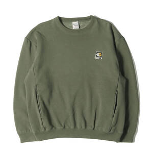 CALEE 22AW 裏地フリース ボンバーヒート ストレッチ スウェット Bomber heat trade mark logo wappen crew neck sweat ダークグリーン S