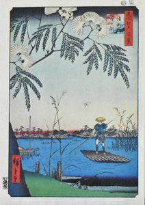 三大浮世絵師：広重　複製　名所江戸百景版画　「 綾瀬川鐘か渕 」　※額付き　正光画廊