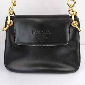 【 美品 】 PRADA プラダ レザー チェーン ショルダー バック ブラック クロスボディ 黒