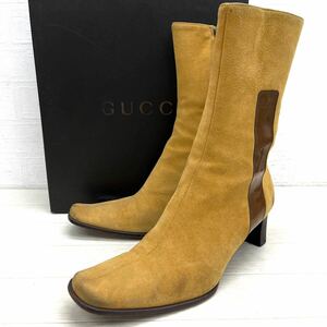 新 棚上 17 ◎ イタリア製 GUCCI グッチ 靴 シューズ ショート ブーツ サイドジップ スエード カジュアル レディース35.5