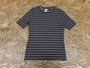 H&M エイチアンドエム レディース ボーダー キラキラ ゴールド糸混 ニット Tシャツ エンジ×紺×金×ペールオレンジ L