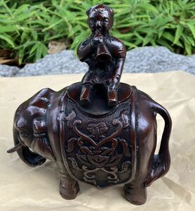 昭和レトロ品　アジアン雑貨　象に乗るラッパ吹きのオブジェ　送料無料
