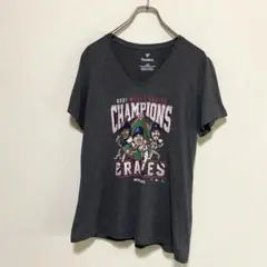 アメリカ古着　MLB　アトランタ・ブレーブス　半袖　Tシャツ　Vネック　I459