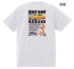 ホットロッド系Tシャツ 白地 K ロカビリー ティンサイン アメ車 マッスル ガレージ セクシーガール ストリートロッド ドラッグレース