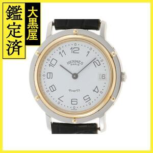 HERMES　エルメス　時計　クリッパーコンビ　クオーツ　 SS/GP/革 　ホワイト　2143300209037【207】