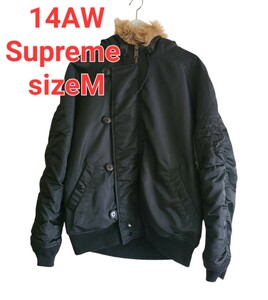 Supreme シュプリーム14AW Flight Satin N-2B Jacket ミリタリー フライト フーデット ジャケット Color ブラックsizeM