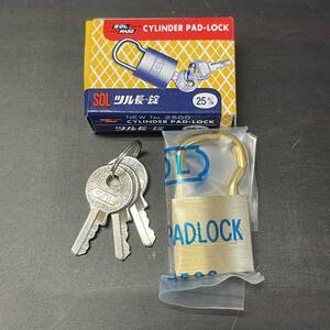 2615　未使用保管品　SOL ツル長錠　シリンダーキー　No.2500　25㎜　CYLINDER PAD-LOCK　南京錠　ダイヤル錠　