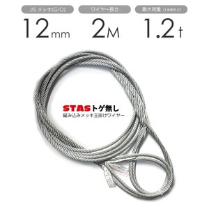 STAS トゲなしワイヤー 編み込み 12mmx2m 玉掛けワイヤー メッキ 1本