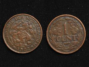 【オランダ】 １セント 1922年　 剣と獅子 ブロンズ銅貨