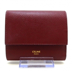 セリーヌ CELINE 3つ折り財布/ミニ/コンパクト スモールトリフォールドウォレット レザー レッド 美品 財布