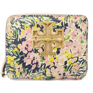 トリーバーチ TORY BURCH 花柄 二つ折り財布 ロゴ ゴールド色 ピンク /SR11 レディース