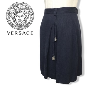 ★VERSACE JEANS COUTURE ヴェルサーチ★レーヨン リネン スカート ネイビー ボトムス size 28/42 管:C:02