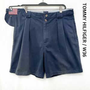 トミーフィルガー　90s　ヴィンテージ　ショートパンツ　ハーフチノ　ツータック　フェード　W36　TOMMY HILFIGER