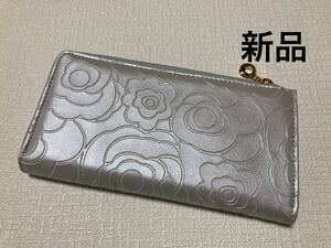 【新品】L字ファスナー 合皮 レディース 財布 シルバーグレー系..