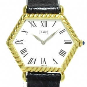 PIAGET(ピアジェ) 腕時計 - 9559 レディース K18YG/革ベルト/ヘキサゴン/六角形 白