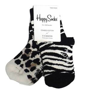 Happy Socks ゼブラ&ヒョウ柄 靴下2足セット 0-12M/9.5-11.5cm ハッピーソックス/ナイガイ アニマル柄 ベビー 白黒 新品 送料込 定価\1540