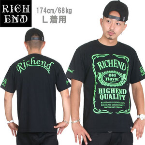 RICHEND/リッチエンド Ｔシャツ【HYBRID/ハイブリッド】ブラック×ライムグリーン（Mサイズ）アメージング 服 黒 緑 ストリート モンスター