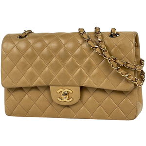 シャネル CHANEL マトラッセ Wフラップ チェーン ショルダーバッグ ココマーク ショルダーバッグ レザー ベージュ A01112 レディース 中古