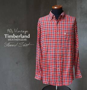 90s ティンバーランド Timberland 赤系 チェック コットン BD ネルシャツ M