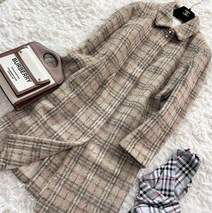 大きいサイズ 超美品 バーバリー BURBERRY バーバリーロンドン ウールコート ロングコート ノバチェック ラムウール アルパカ 11号 XL