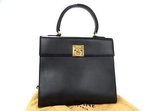 1円 ■美品■ CELINE セリーヌ ガンチーニ金具 レザー ワンハンドル ハンドバッグ レディース ブラック系 FI4631