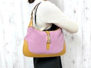 極美品 GUCCI グッチ ジャッキー ハンドバッグ ショルダーバッグ バッグ スエード×レザー 紫×茶 79913Y