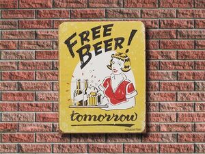 メタルサイン 「Moore - Free Beer! ムーア - フリービア！」 #1290 ブリキ看板 壁面 アメリカンレトロ