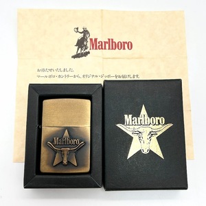 【AF-34】未使用　Zippo　ヴィンテージ　真鍮　キャンペーンオリジナル　Marlboro　マルボロ　ロングホーン　オイルライター　箱入　現状品