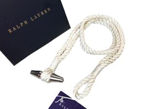 (D) 未使用 RALPH LAUREN ラルフローレン ロープ トグル ナイロン ベルト S ホワイト系 (ma)