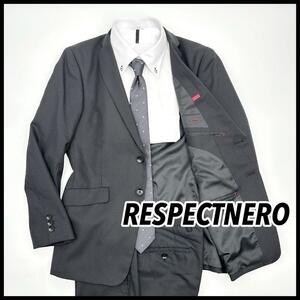 【極美品】RESPECTNERO　セットアップスーツ　テーラードジャケット　2B　ストライプ　ブラック　紳士服　ビジネス　通勤